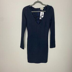 L'Agence Cage Bodycon Long Sleeve Dress Womens Small Blue